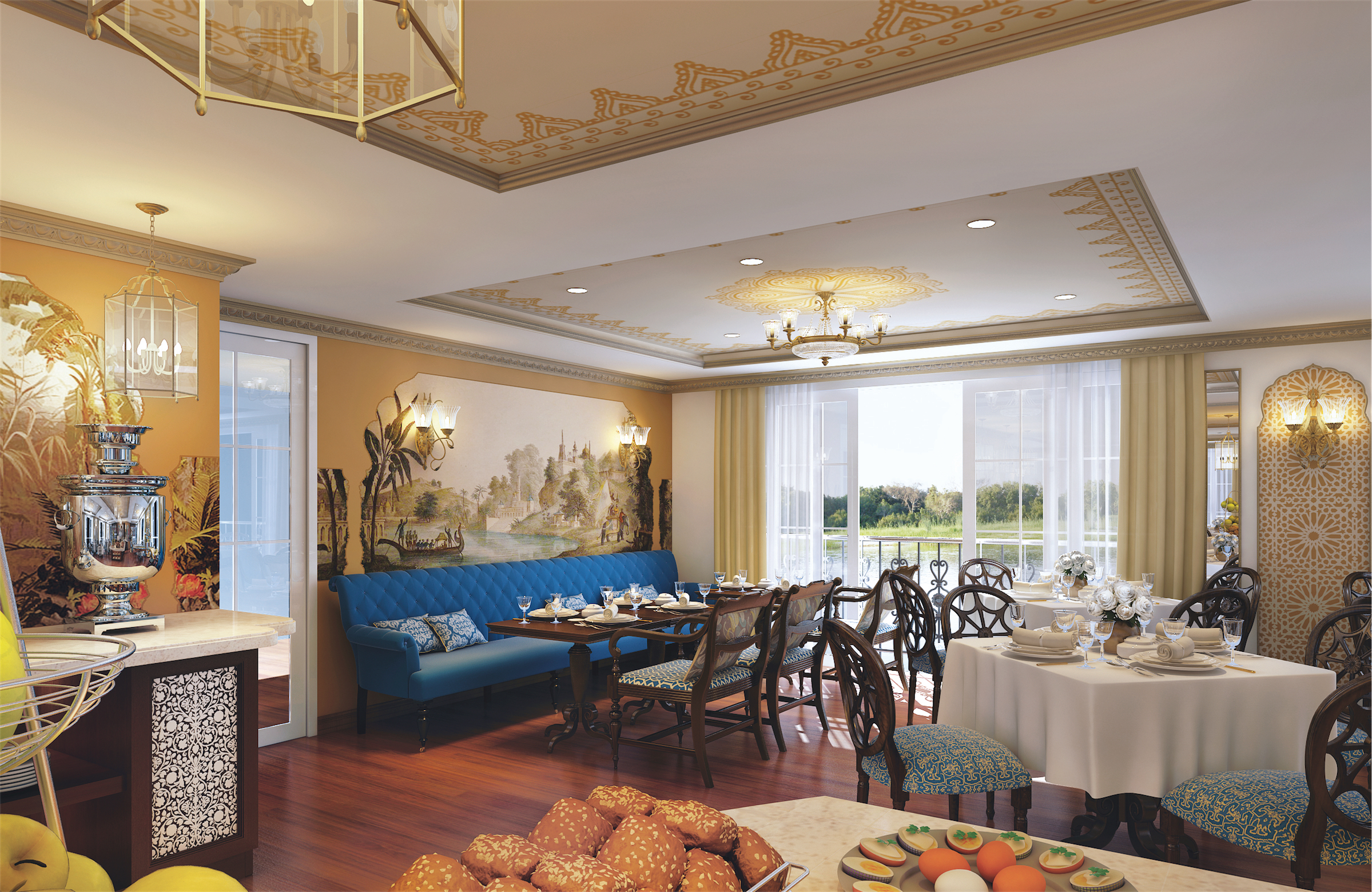 UNIWORLD Boutique River Cruises Ganges Voyager II Interior East India Dining Room 1.jpg